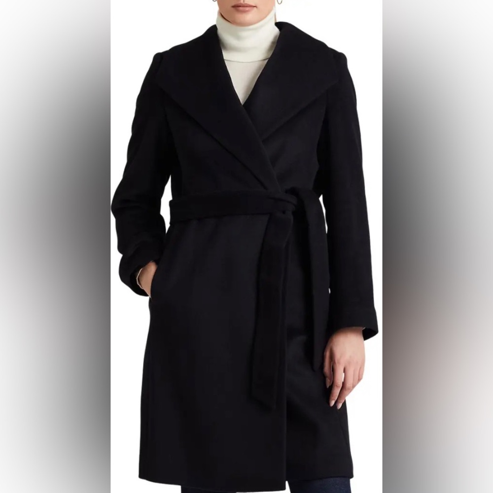 Ralph Lauren Black Wrap Wool Blend Coat